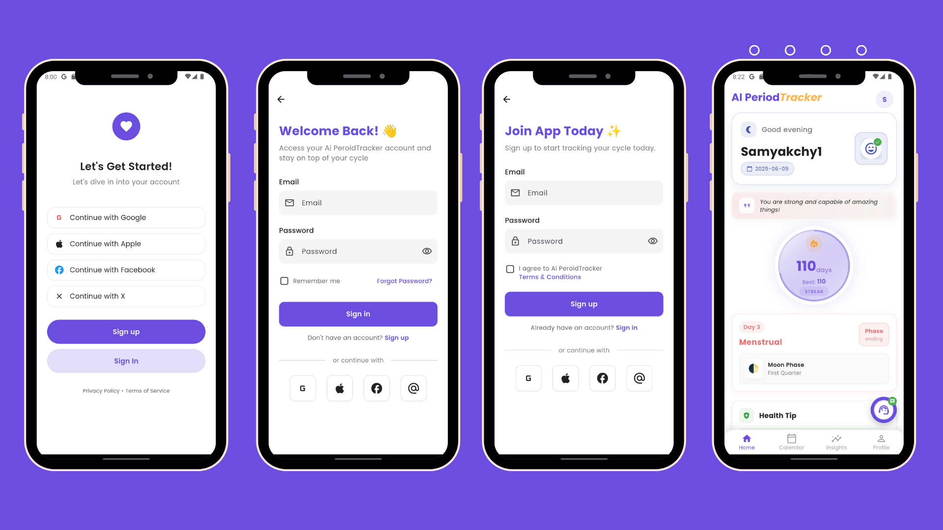 AI Period Tracker App Preview