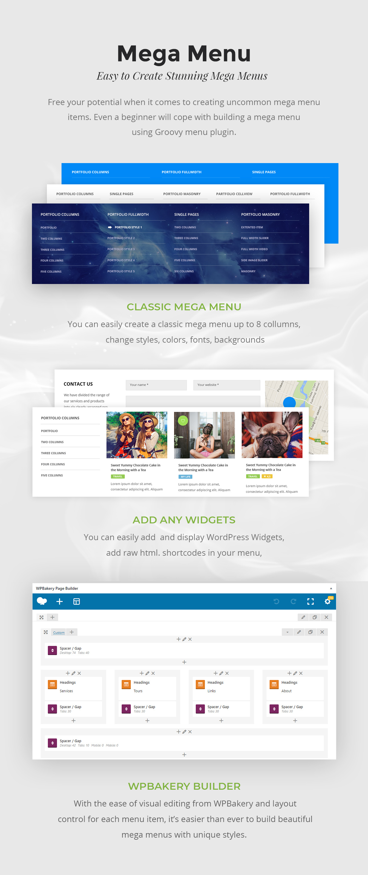 Mega Menu Wordpress Plugin, WPBakery, Elementor, Beaver Builder, SiteOrigin, Visual Composer widgets