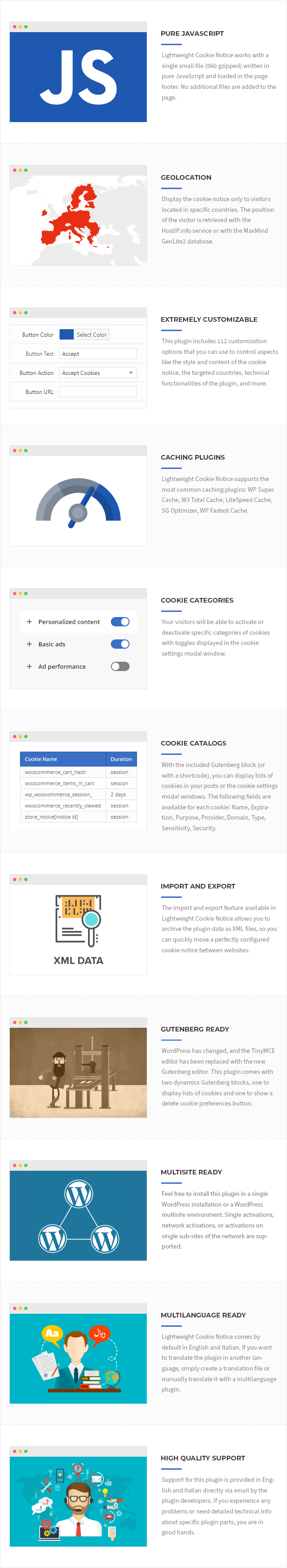 Lightweight Cookie Notice features