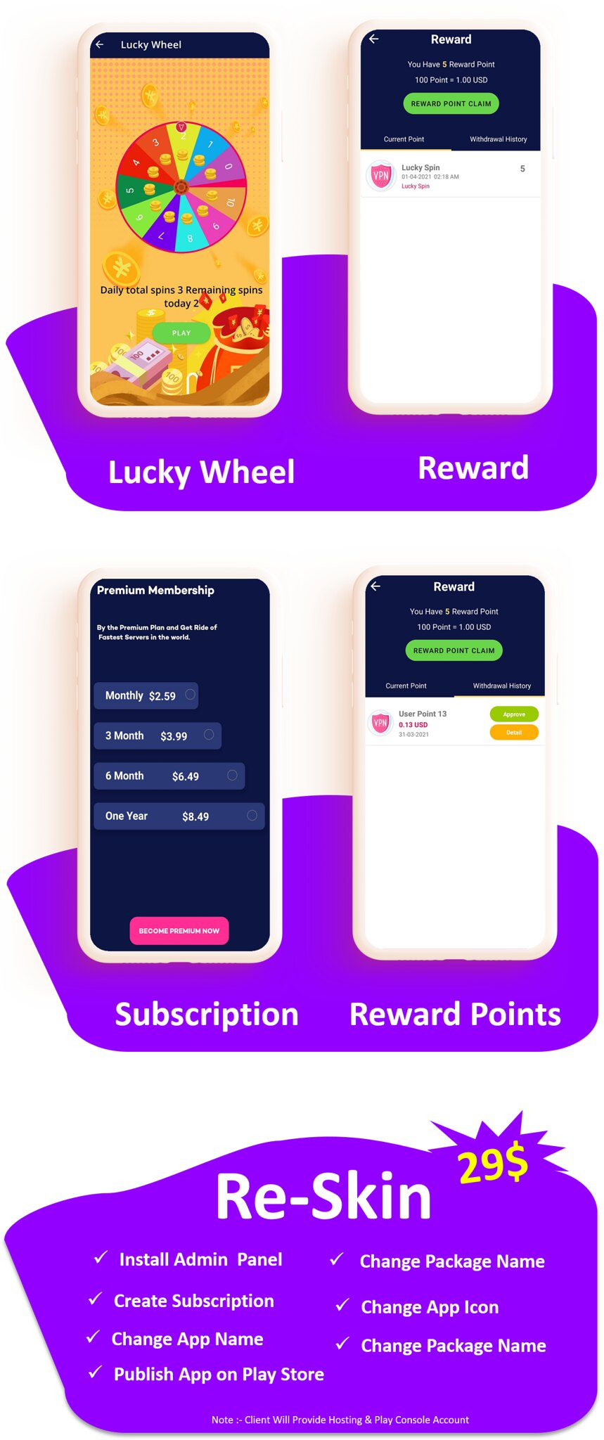 WILL VPN App - VPN App With Admin Panel | Secure VPN & Fast VPN | Refer & Earn | Reward Lucky Wheel - 6