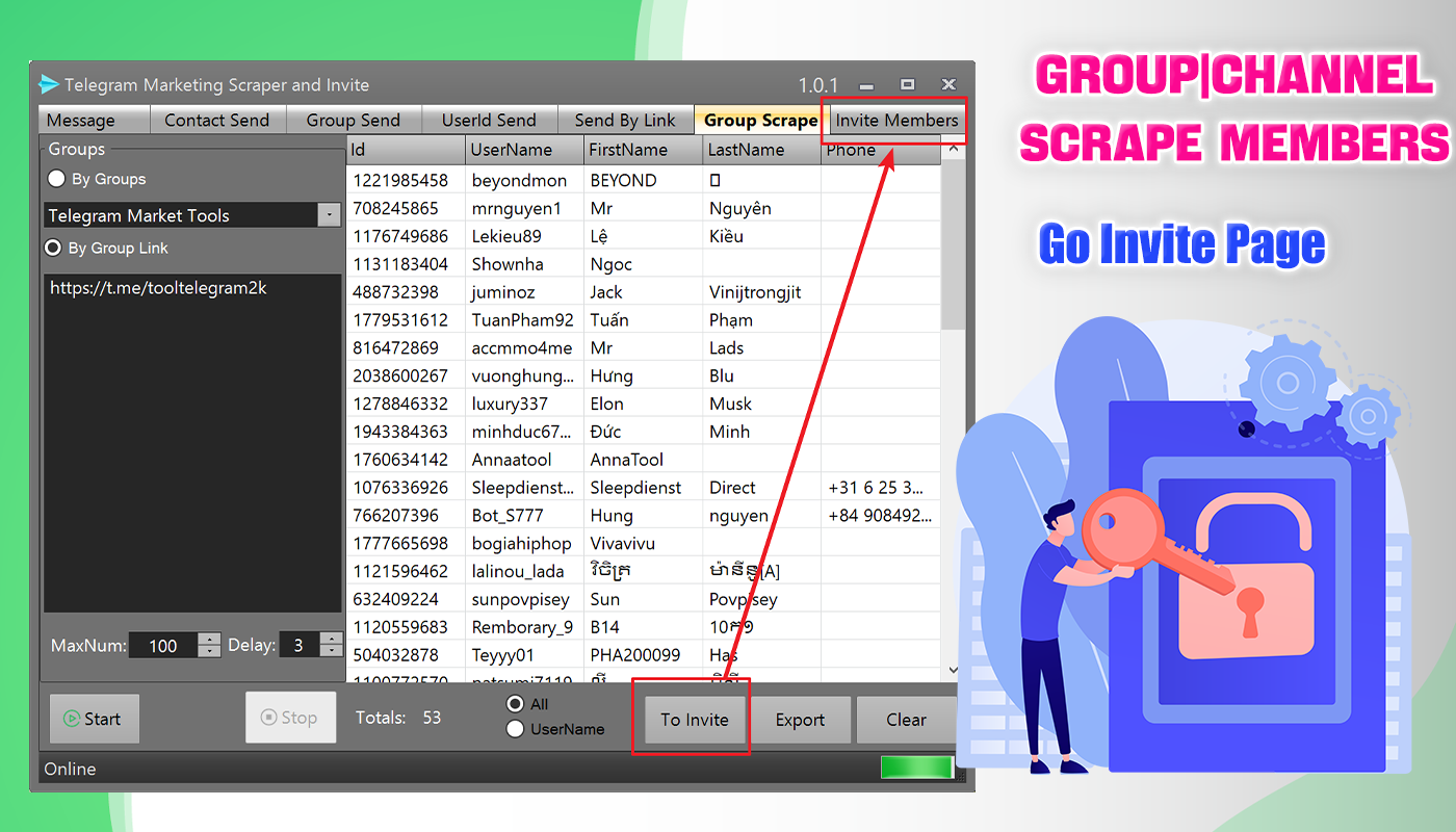 Telegram Marketing Scraper and Invite |Group|Channel|Users|Bulk Sender 5.0.1