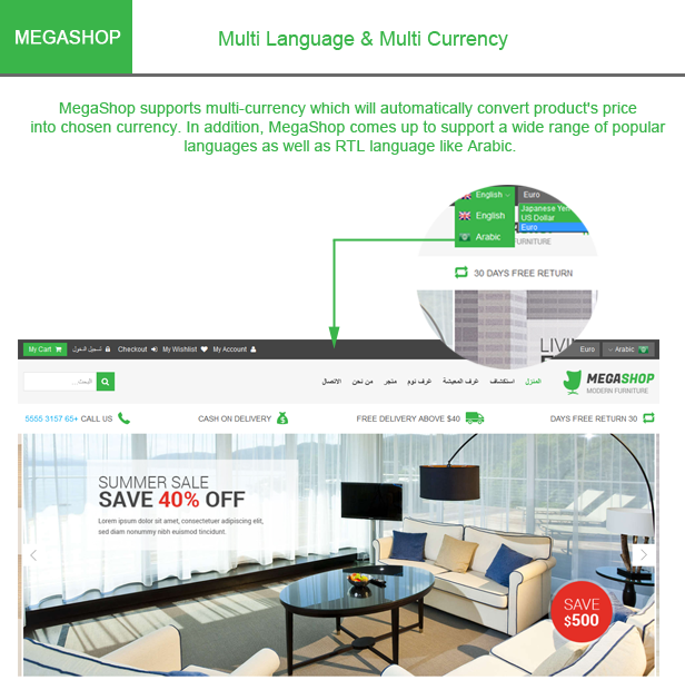 Megashop- Multi language, currency Megashop- Multi language, currency