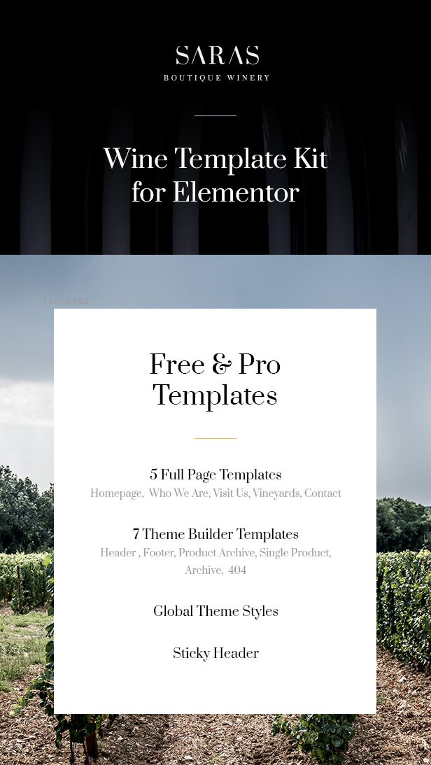 Saras Wine Elementor Template Kit