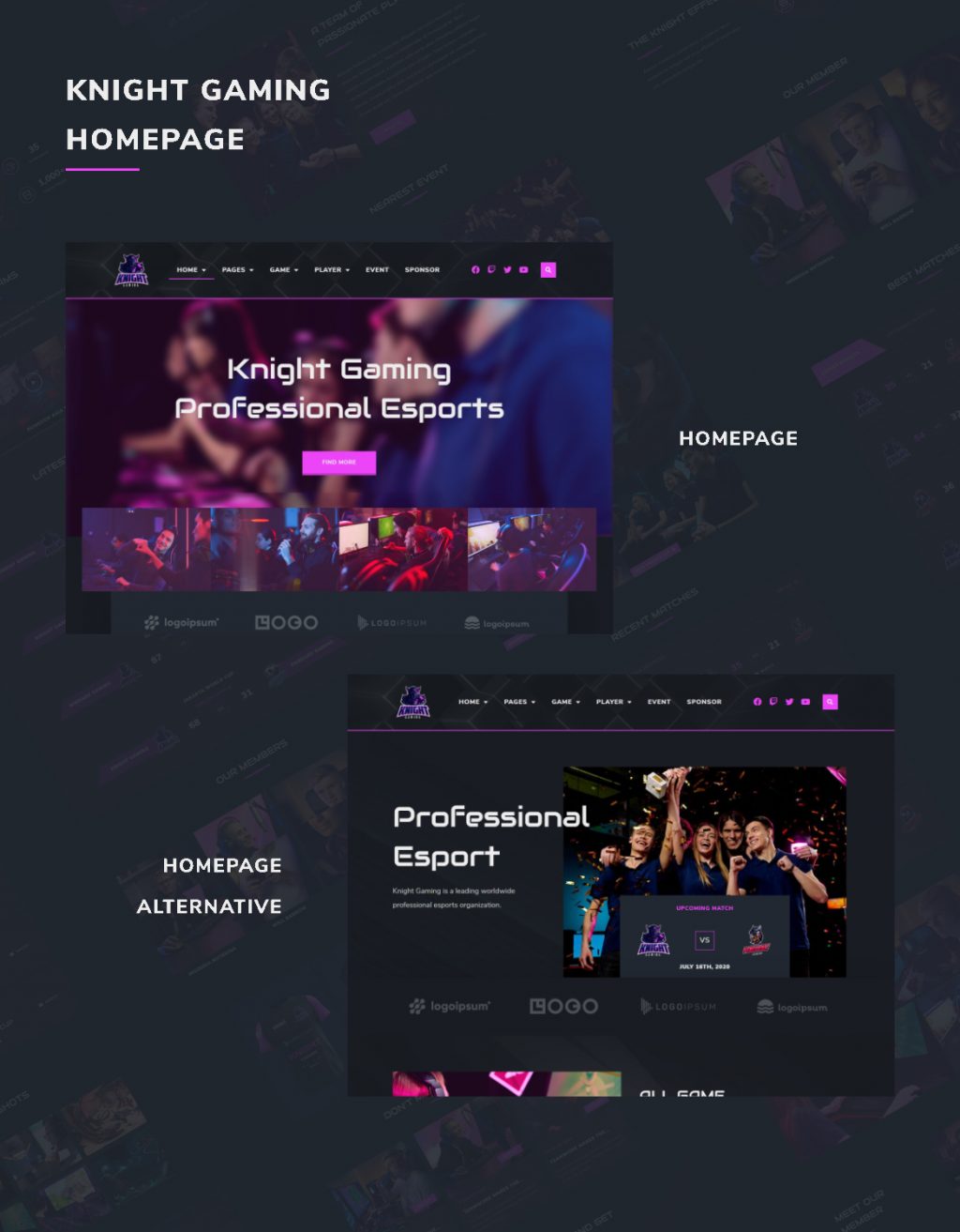 Knight | eSports & Gaming Elementor Template Kit - 1