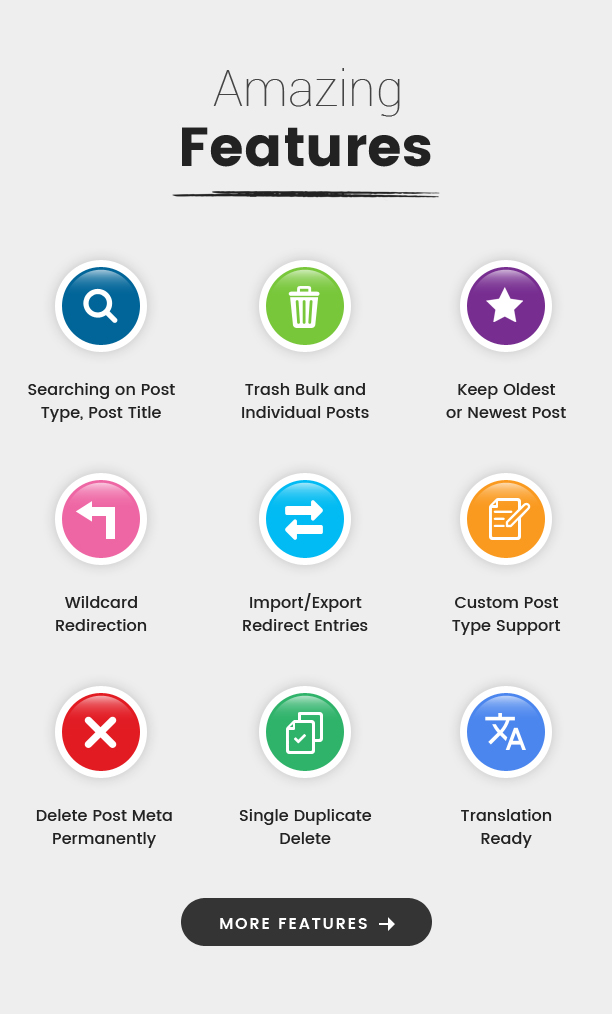 Best Wordpress plugin - Trash duplicate and 301 redirect -features