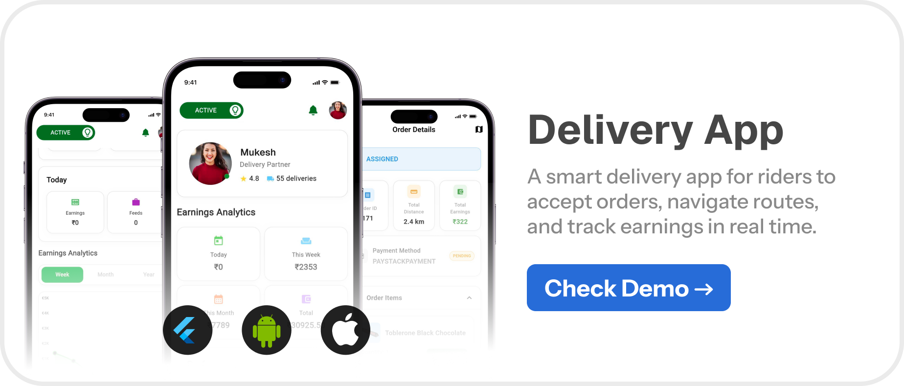 Rider App - Hyperlocal - Multivendor Complete Flutter App, Admin panel and Website