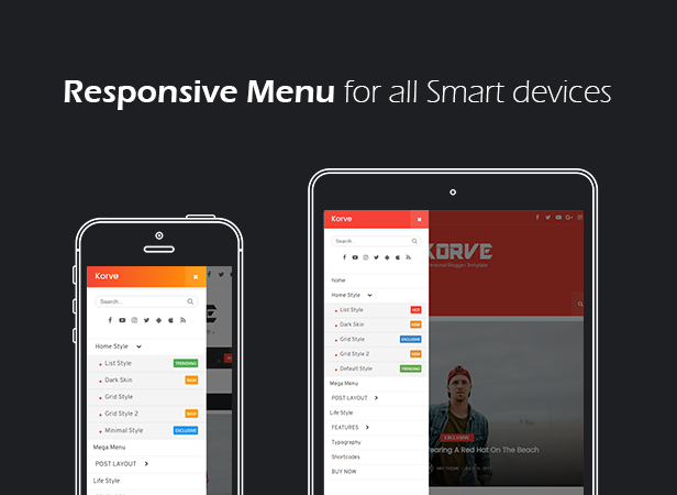 responsive menu for smart devices - korve