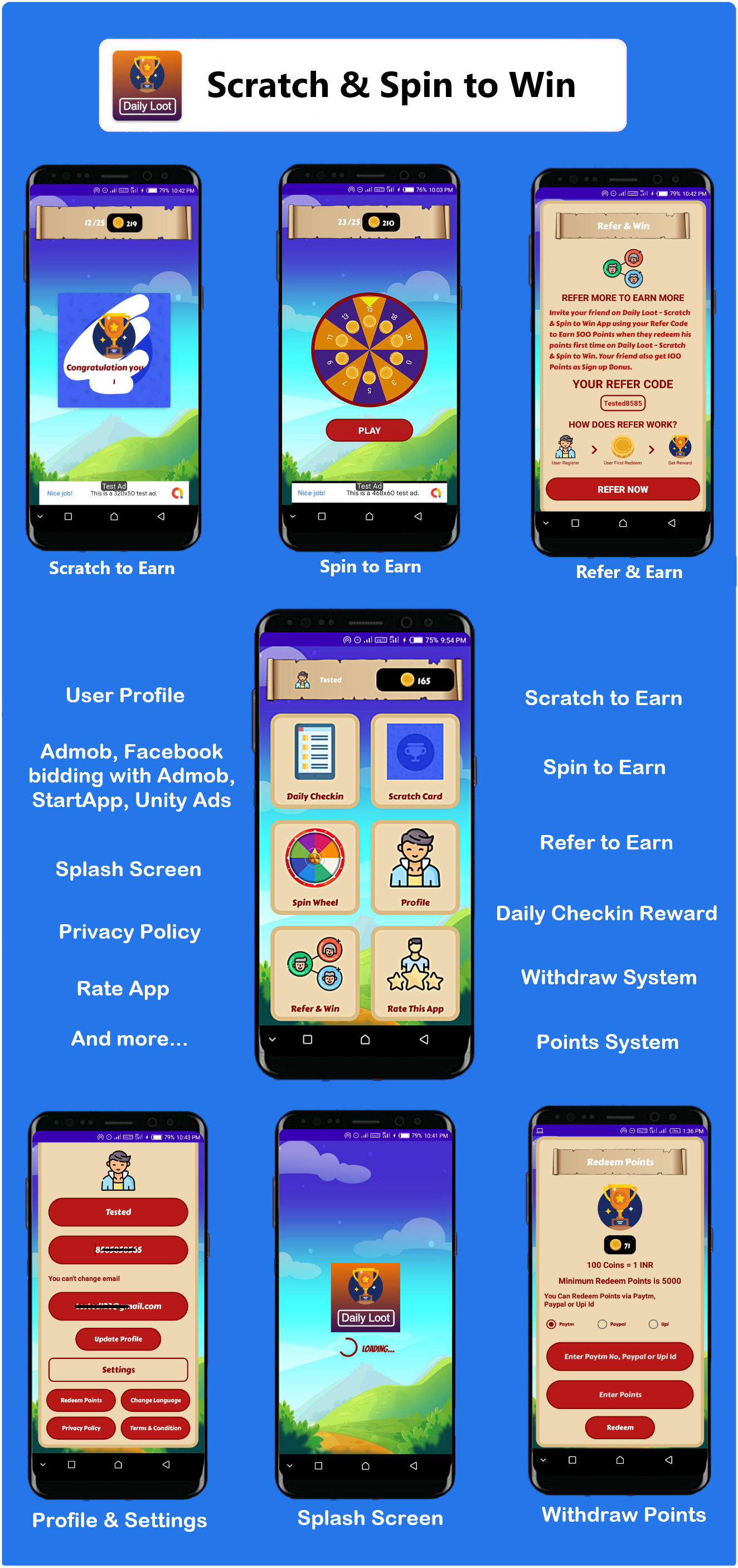 Scratch & Spin to Win Android App with Earning System (Admob, Facebook, Start App Ads) - 3